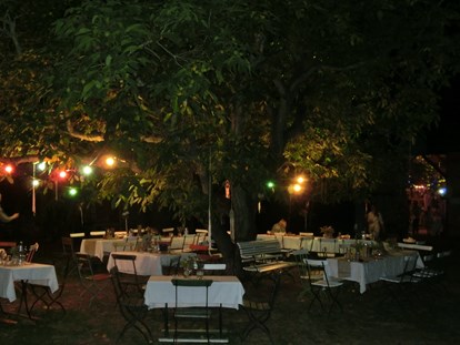 Hochzeit - Geeignet für: Vernissage oder Empfang - Halbe - Abendbeleuchtung unter dem alten Nussbaum... - Alte Försterei