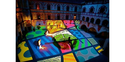 Hochzeit - Art der Location: ausgefallene Location - Lightshow in den Innenhof des Schlosses von Künstler Romero Britto  - Schloss Tratzberg