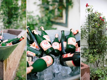 Hochzeit - Art der Location: Eventlocation - "Sektempfang" im Garten mit einem kühlen Blonden. - Mozarthaus St. Gilgen am Wolfgangsee